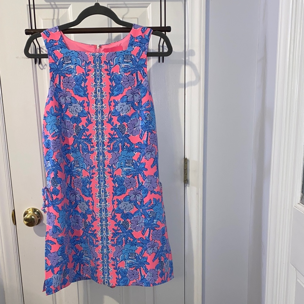 Lilly Pulitzer Donna Square Neck Romper, Soleil Pink Palm Paradise pattern, sz 8